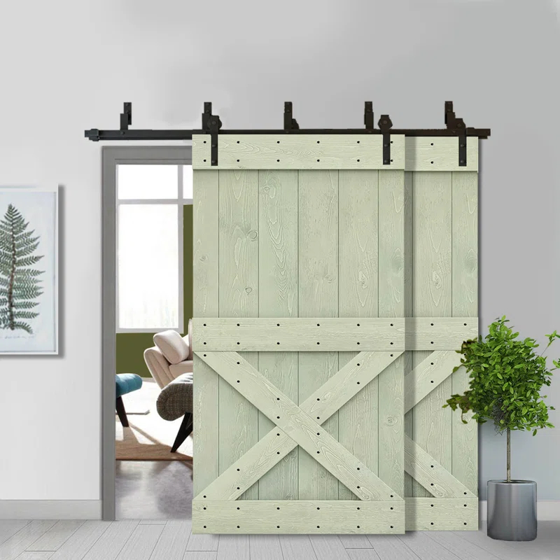 Calhome 84'' Solid Wood Paneled Painted with Installation Hardware Kit Barn Door