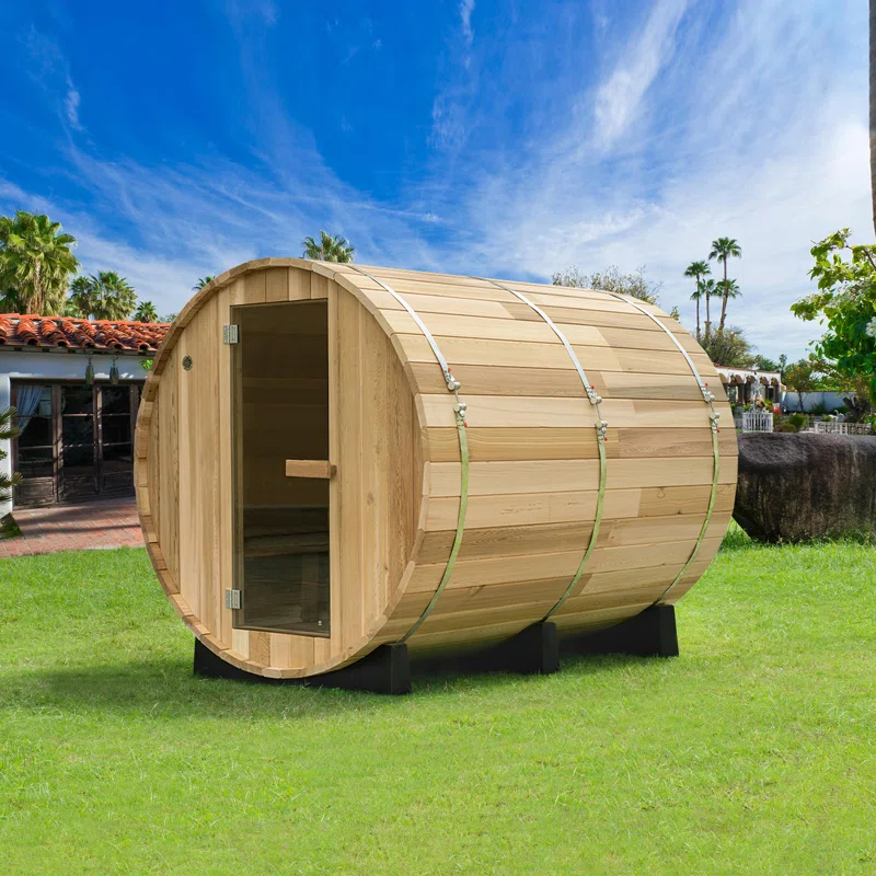 4-Person  Outdoor Barrel Sauna with View Window,Electric Heater,Sauna Starter Kit