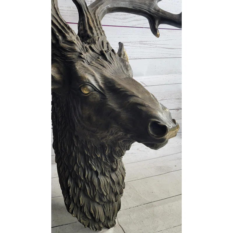 Loon Peak® Kaelib Hanging Wall Art Mounted Elk Deer Bust Head Stag Antlers Buck Bronze Sculpture