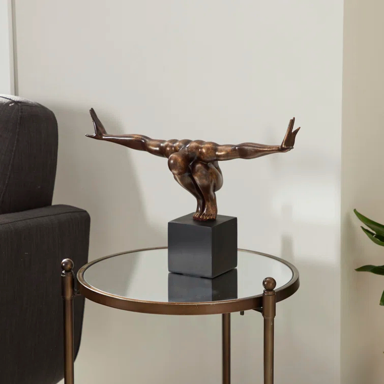 Red Barrel Studio® Cleophis Polystone Diver Decorative Bronze Sculpture with Black Base