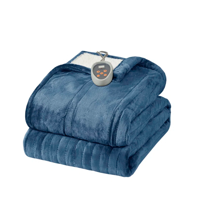 Woolrich Woolrich Heated Plush to Berber Blanket,Sapphire Blue,Twin