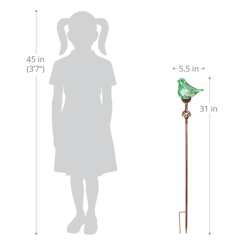 Exhart Exhart Solar Pearlized Hand Blown Glass Bird Garden Stake, 6 by 31 Inches