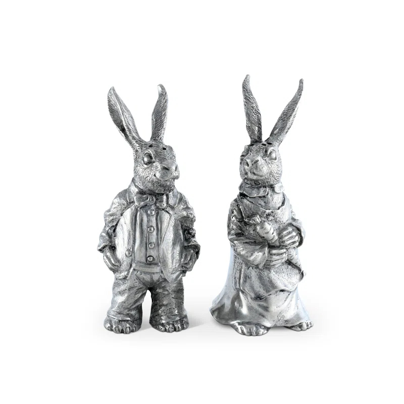 Vagabond House Garden Friends Easter Pewter Dressed Rabbits Salt and Pepper Shakers Set