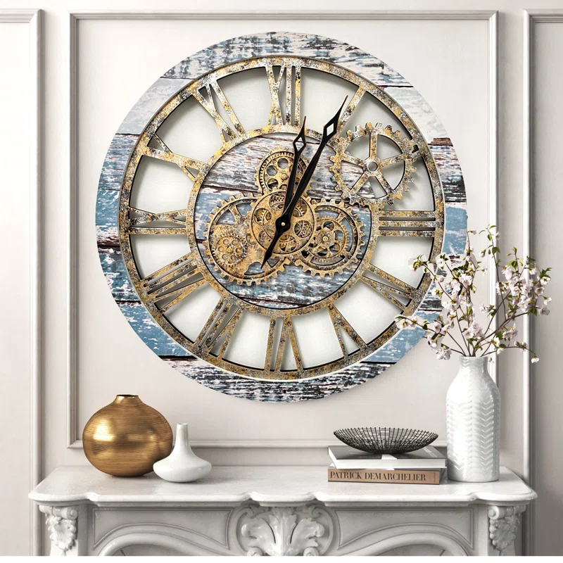The Gears Clock Wall Clock 24" Round Oversized for Living Room decor with Real Moving Gears America Collection
