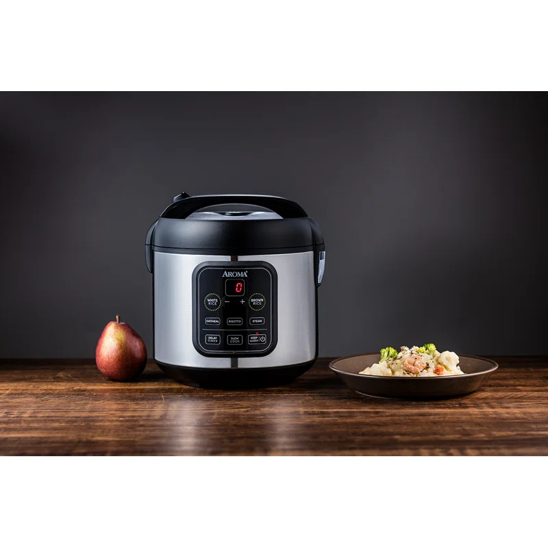 Aroma Aroma 4-Cup (Uncooked) / 8-Cup (Cooked), 2Qt. Digital Rice & Grain Multicooker, Slow Cooker, Automatic Keep Warm Mode, Steam Tray Included, Stainless Steel (ARC-994SB)