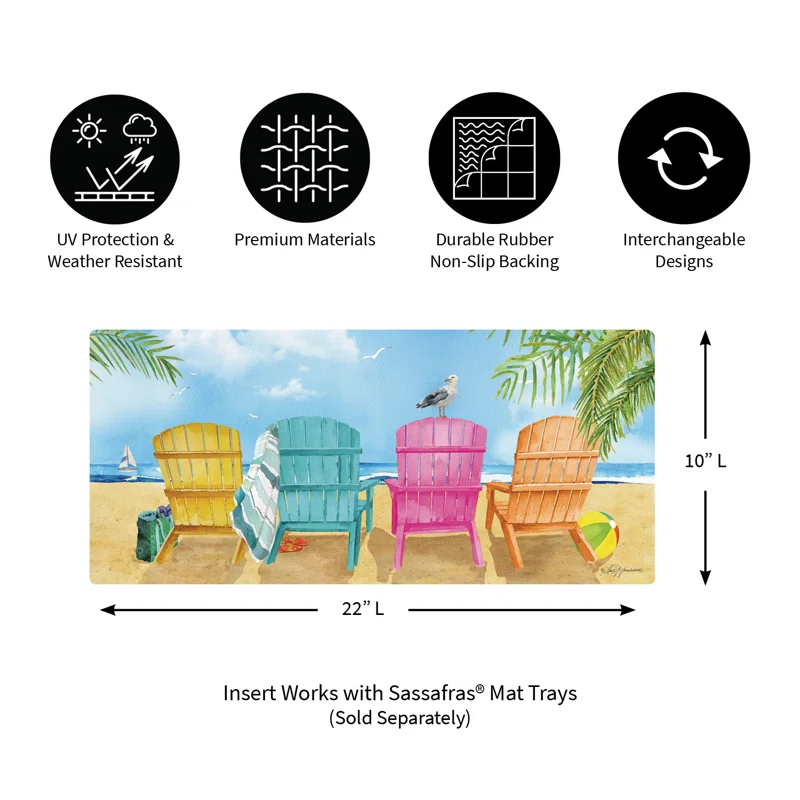 Evergreen Enterprises, Inc Beach Nautical Chairs Sassafras Switch 22 in. x 10 in. Non-Slip Indoor Door Mat