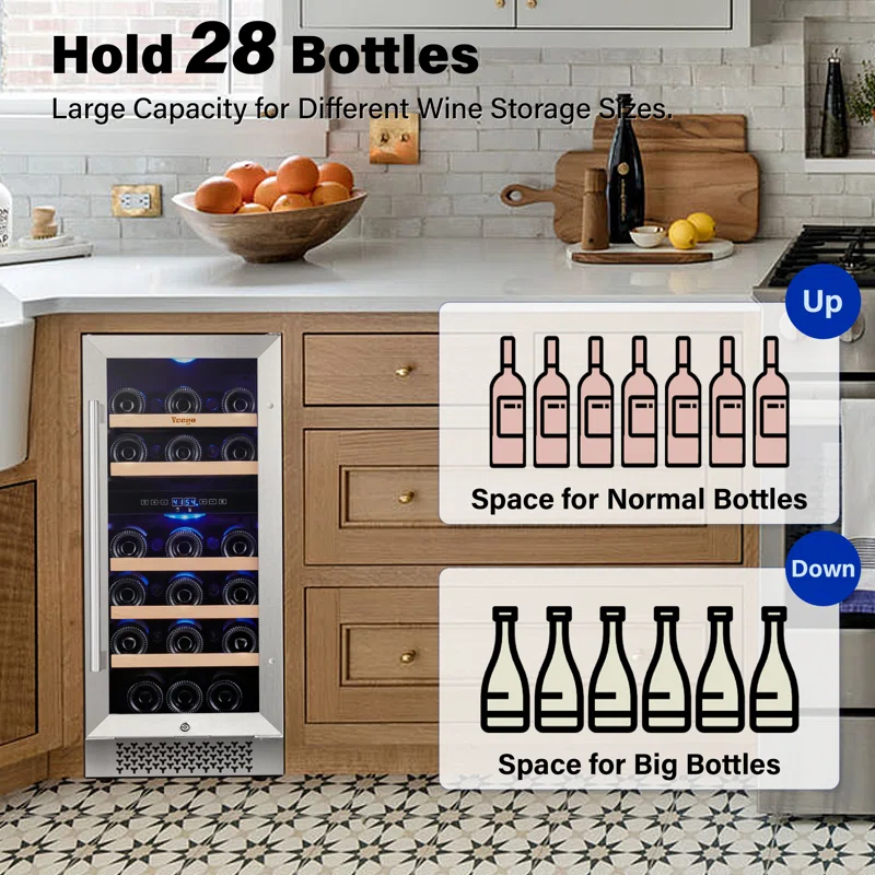 Yeego Yeego 28 Bottles 15" Dual Zone Wine Cooler Under Counter Compressor Wine Refrigerator