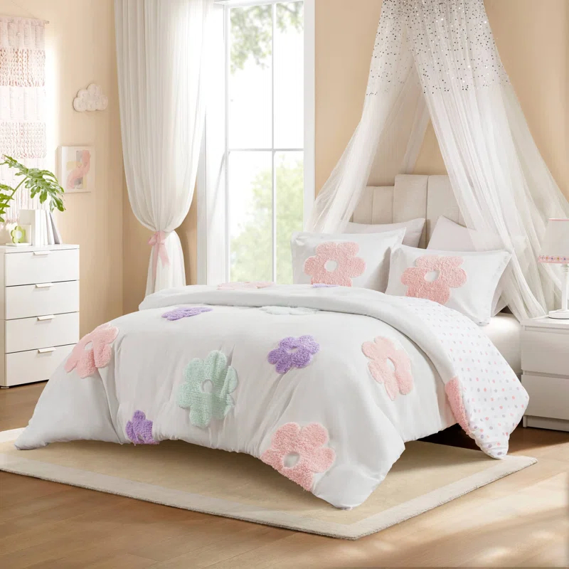 Intelligent Design Kids Gracie Floral Reversible Tufted Chenille Duvet Cover Set