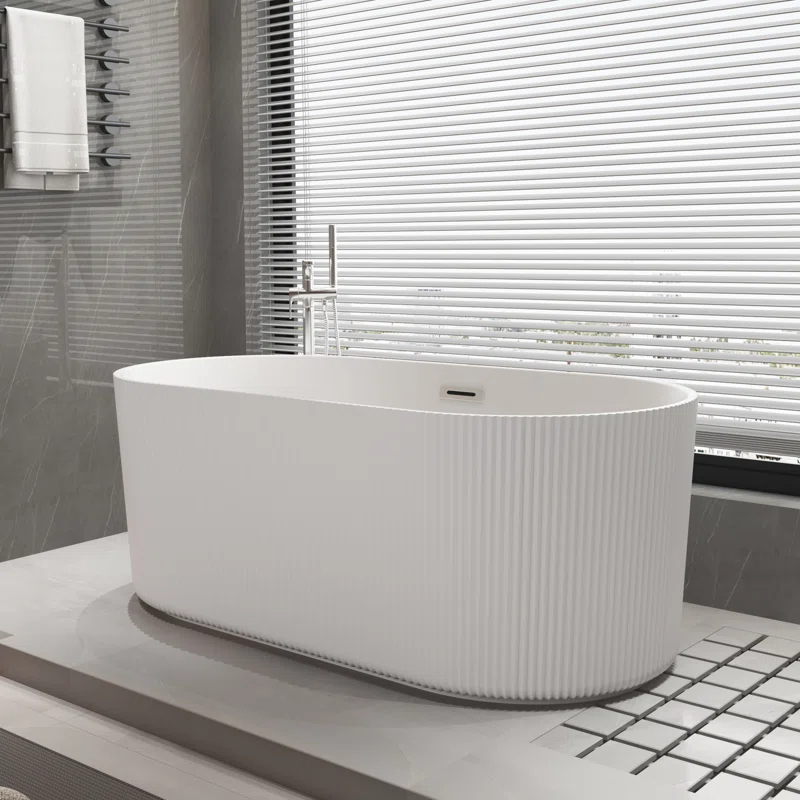 KDK HOME 67 in Freestanding Bathtub Acrylic Deep Soaking Tubs with Overflow