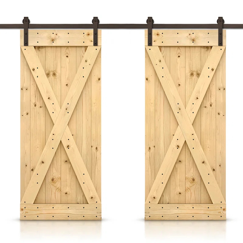 Calhome 84'' Solid Wood Paneled Painted with Installation Hardware Kit Barn Door