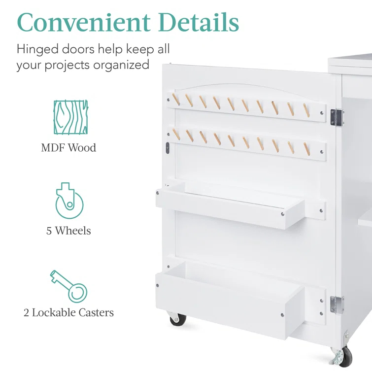 Best Choice Products 46'' x 16'' Sewing Table with Sewing Machine Platform and Wheels