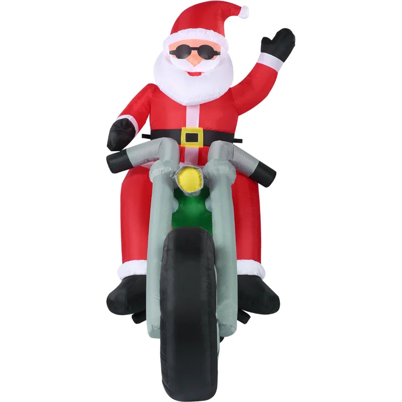 Fraser Hill Farm Fraser Hill Farm 6-Ft. Wide Motorcycle Santa Blow Up Inflatable with Lights