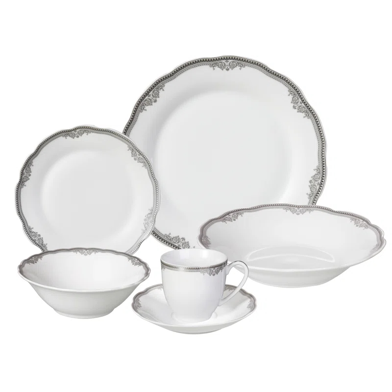 Lorren Home Trends 24 Piece Porcelain China Dinnerware Set - Service for 4