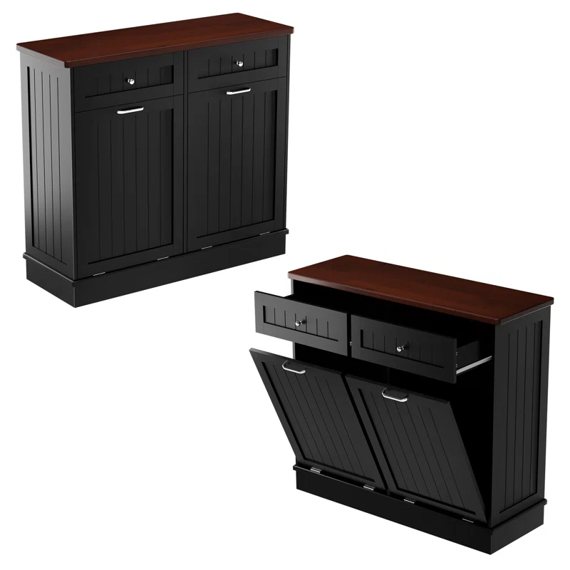 Betterhood Havant Double Tilt Out Trash Cabinet 20 Gallons Wooden Free Standing(Not include trash can)