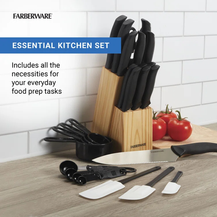 Farberware Faberware 25-Piece Knife Block Set With Soft Grip Handles, Measuring Cups, Spoons & Spatulas