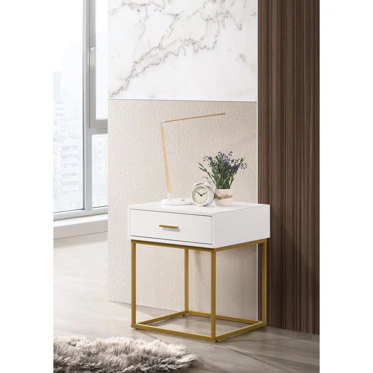 LuXeo LuXeo Catalina One Drawer Nightstand with Mustard Gold Legs