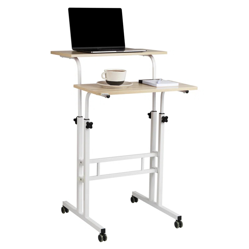 Mind Reader Mind Reader Standing Desk, Adjustable Height, Computer Desk, Laptop Desk, Portable, Rolling, 23.5"L x 19.5"W x 39"H, White
