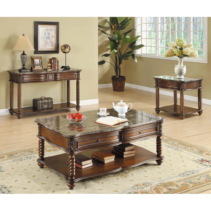 Bloomsbury Market Traditional End Table With Marble Top And Spiral Legs
