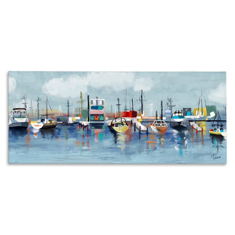 Stupell Industries " Varied Boats Docked Port Marina Ocean Landscape " by Tina Finn Painting Print