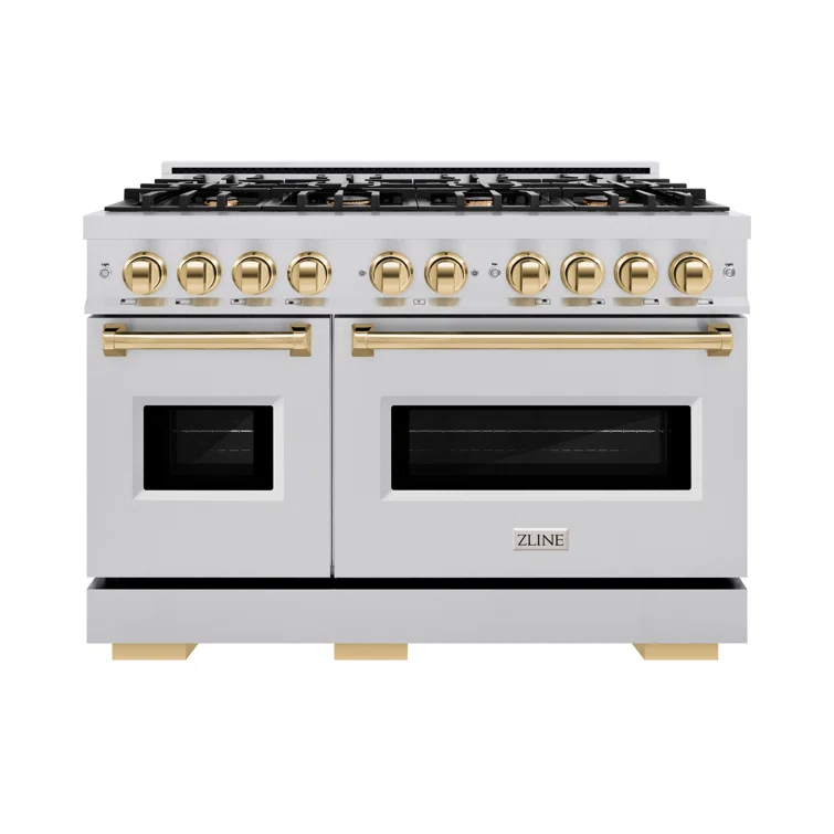ZLINE ZLINE Autograph Edition 48 in. 6.7 cu. ft. Classic Double Oven Gas Range W/ 8 Burner Cooktop in Stainless Steel & Matte Black Accents (CGRZ-48-MB) CGRZ-48-G