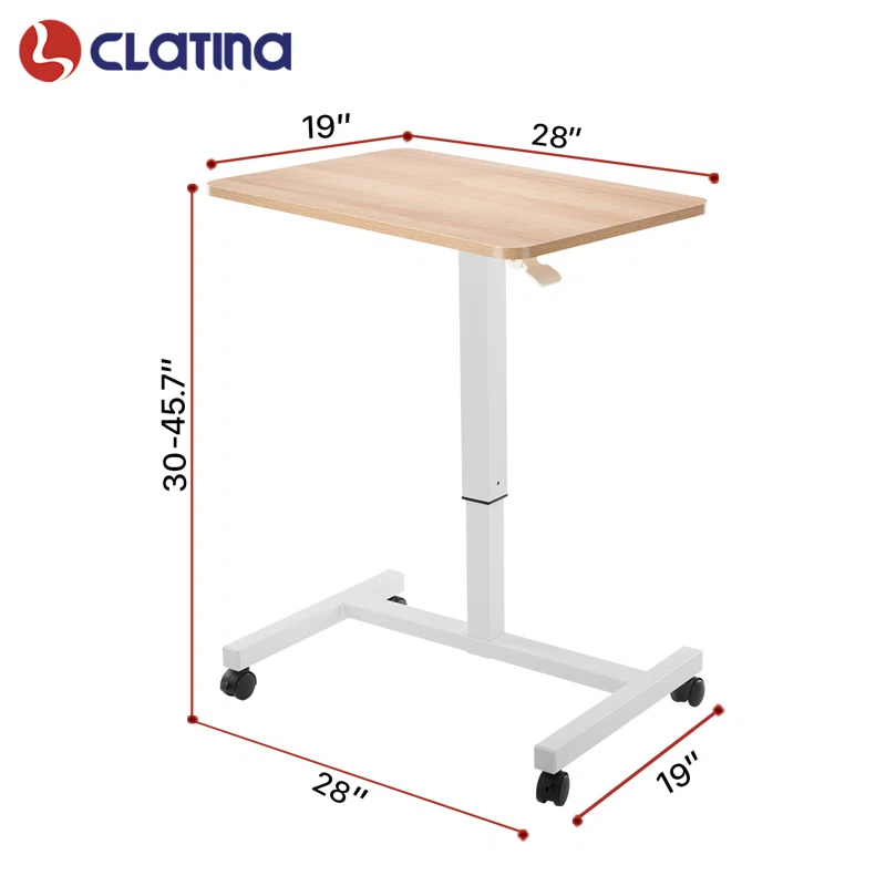 Clatina CLATINA Mobile Laptop Desk Pneumatic Sit to Stand Table Height Adjustable Rolling Cart