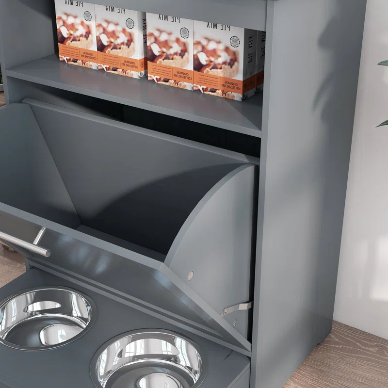 Pawhut Elevated Feeder, Pet Feeder Station, Storage Cabinet