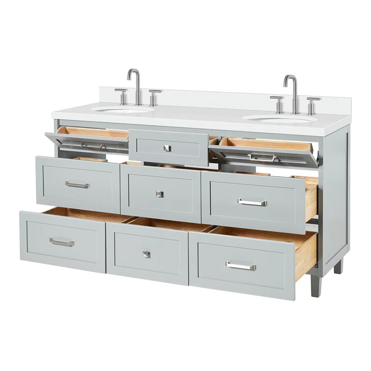 Ariel Bath Ariel Monrow 67 Inch Double Oval Sink Bathroom Vanity With Pure White Quartz Countertop