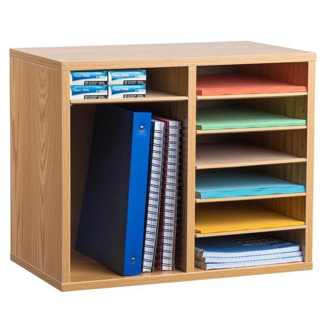 AdirOffice Wood Adjustable 12 Compartment Literature Organizer Mailroom Organizer