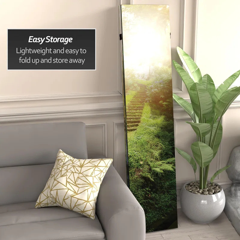 Millwood Pines 6 Ft. Tall Double Sided Stairway To Heaven Canvas Room Divider 3 Panel Freestanding Folding Privacy Screen Partition And Separator For Modern And Contemporary Bedroom Home Office Studio