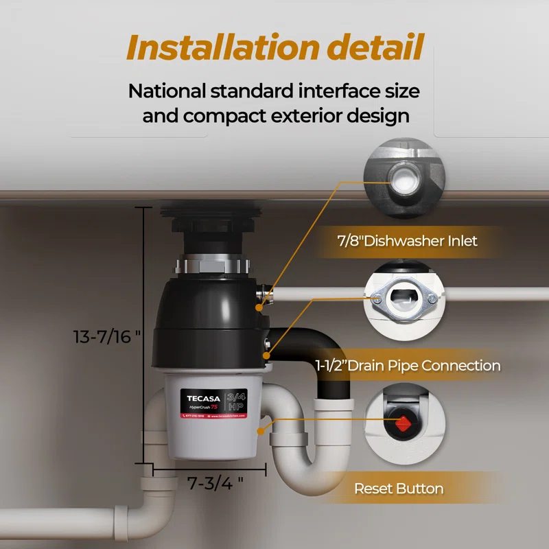 3/4 Hp Garbage Disposals, 2700 Rpm, 37 Oz, 115v, With Power Cord