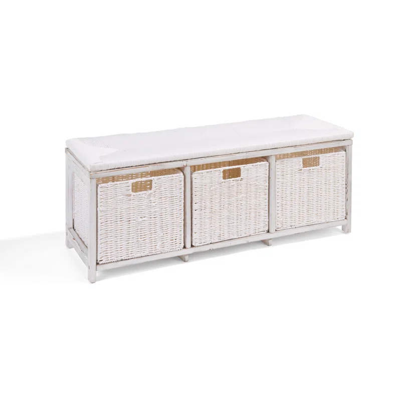 Kid''s Storage Bench With Woven Top And Baskets