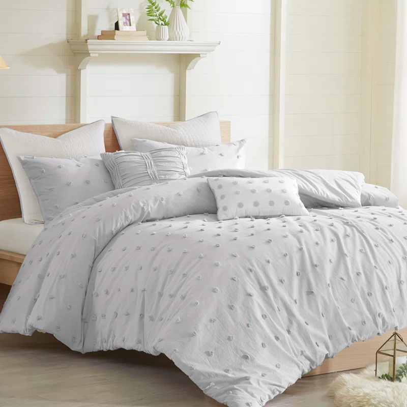 Intelligent Design Brooklyn Cotton Jacquard Duvet Cover Set with Euro Shams and Throw Pillows