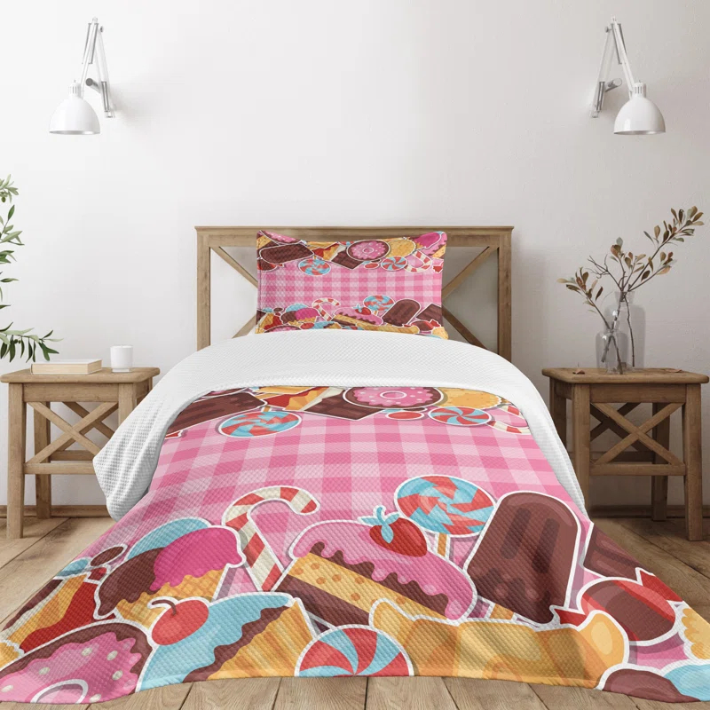 Ambesonne Ambesonne Sweets Bedspread Set 2 Pcs Candy Cookie Sugar Cake Twin Brown Pale Pink