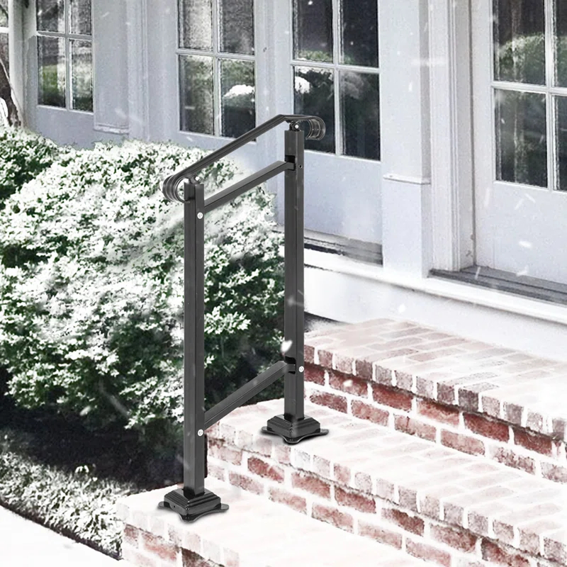 VEVOR 42.5" H x 19.7 " W x 6.3" D Adjustable Iron Handrail Black Fits 1 To 2 Steps Handrail Concrete Decor