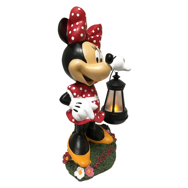Back Yard Glory BACKYARD GLORY Disney Minnie Mouse Solar LED Lighted Lantern Everyday Outdoor Garden Statue, 12 inches Tall, Officially Licensed Disney Product