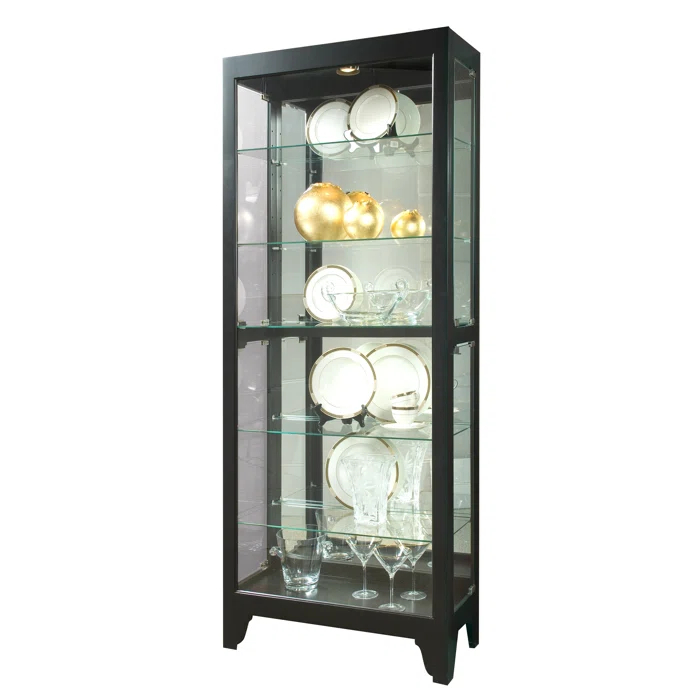 Greyleigh™ Flagg Lighted Gallery Style 5 Shelf Curio Cabinet in Onyx Black