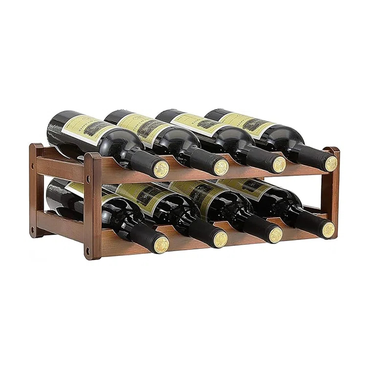 K KELBEL 8 Bottle Solid Wood Tabletop Wine Bottle Rack in Brown