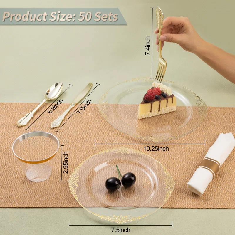 Rosdorf Park Plastic Plates,Disposable,Party,Thanksgiving,350PCS,100 Rim Plates,50 ware,50Napkins