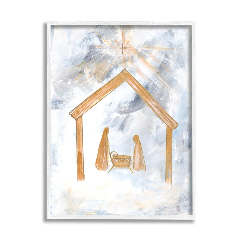 Stupell Industries " Nativity Baby In Manger Christmas Scene Sky Cross " by Robin Maria Painting Print