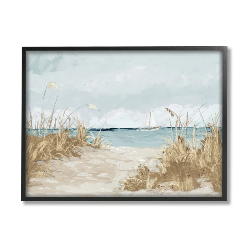 Stupell Industries " Sandy Beach Walkway Distant Sailboats Floating Sea " by Julie Derice Painting Print