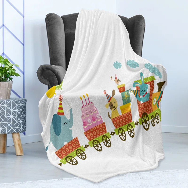 Ambesonne Ambesonne Birthday Party Fleece Throw Blanket Birthday Cake Animal Multicolor