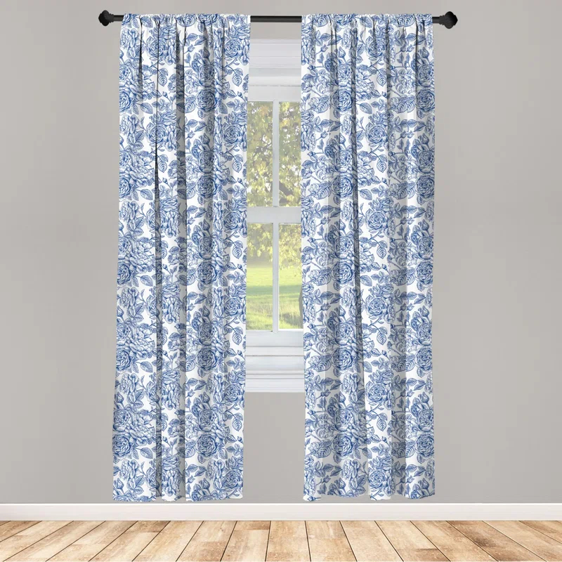 Ambesonne Rose Floral Semi-Sheer Rod Pocket Curtain Panels (Set of 2)