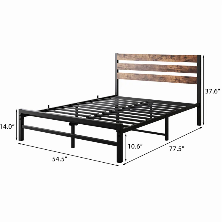 Ebern Designs Doiphode Full Size Platform Bed Frame with Rustic Vintage Wood Headboard,  No Box Spring Needed Rustic Brown