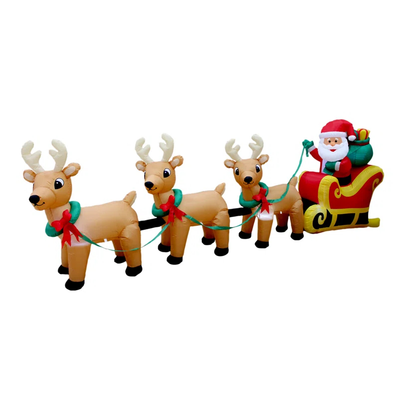 The Holiday Aisle® 12 Foot Long Merry Christmas Lighted Inflatable  Santa Claus on Sleigh with 3 Reindeer Pulled by Reindeer Indoor / Outdoor Happy Holiday Blow Up Yard Garden Decoration & Reviews | Wayfair