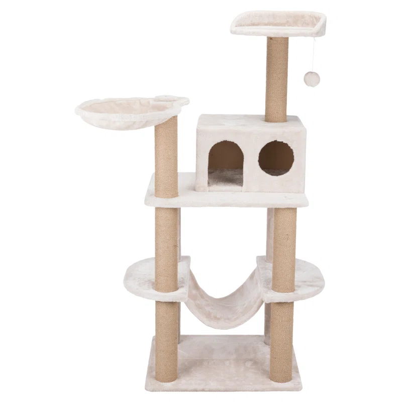 TRIXIE Federico 56" Cat Tower, 4-Level Cat Tree, Sisal Cat Scratching Posts, Plush Condo Platforms Hammock Cat Toy