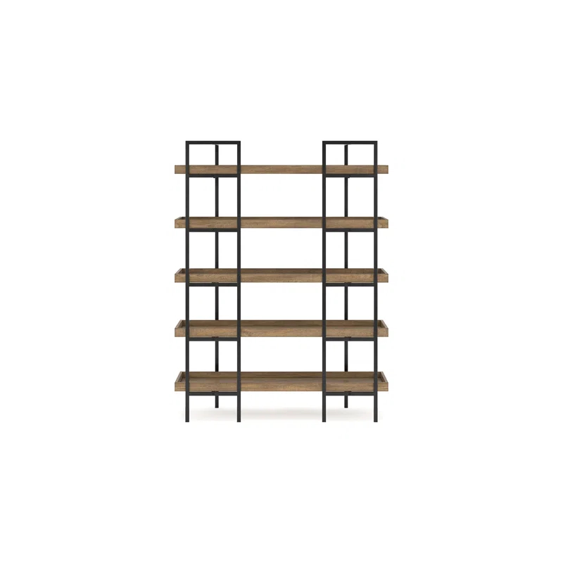 Benjara Tey Bookcase, 5 Display Shelves, Brown Mango Wood, Gray Metal Frame