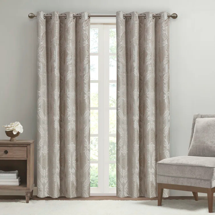 Madison Park Amelia Knitted Jacquard Paisley Total Blackout Grommet Top Single Curtain Panel
