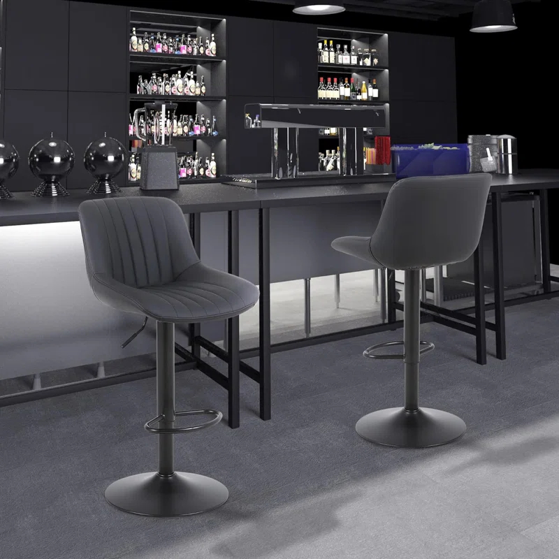 Corrigan Studio® Bar Stools Set of 3, Swivel Counter Height Barstools with Back, Adjustable PU Leather Bar Chairs, Modern Armless Kitchen Island Stool, Black