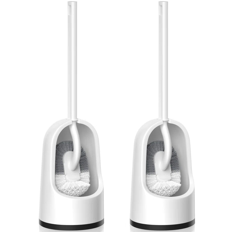 TUHOME FURNITURE LLC 2-Pack Toilet Brush And Holder With Extra Long Handle, White
