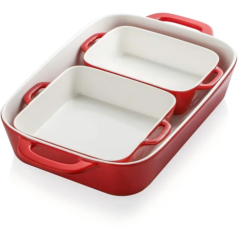 Adeco Trading Ceramic Bakeware Set, Rectangular Baking Dish For Cooking, Kitchen, Cake Dinner, Banquet And Daily Use, 9X13 Casserole Dishes For Oven Porcelain Baking Pans
